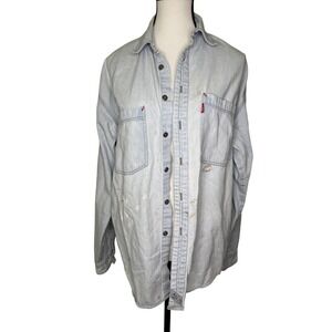 Vintage Distressed Levi's Red Label Classic Denim Chambray Shirt Size‎ M